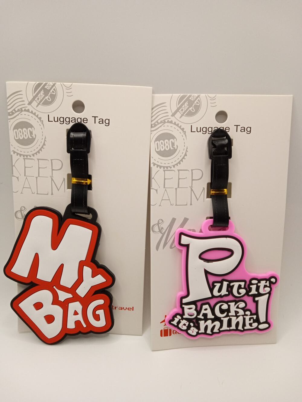 2 Luggage Tags Funny Funky Airport "Put it back, It's Mine!" & "MY BAG"